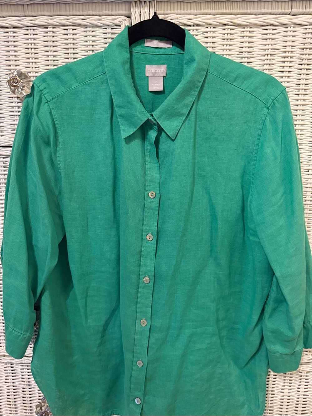 Chico's women linen green Button-Down Shirt